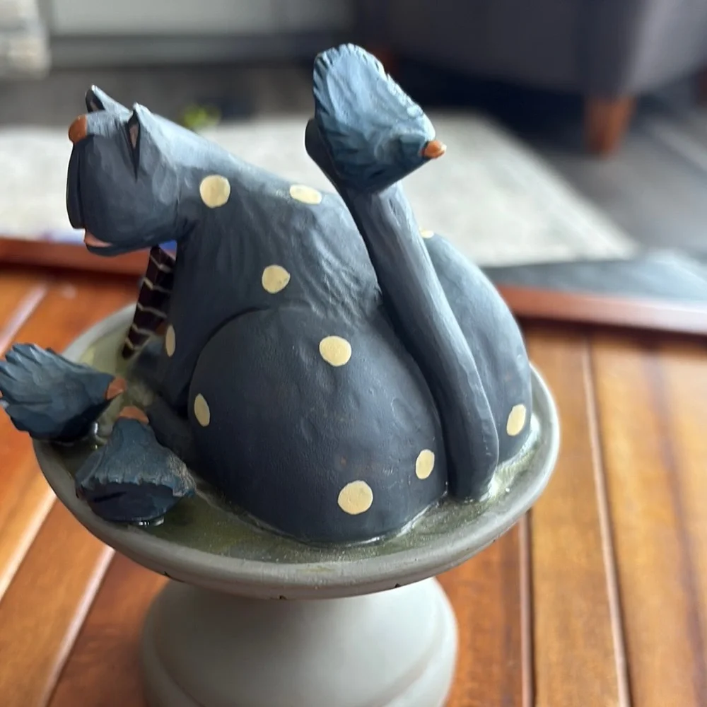 Vtg Williraye Studio WW1317 2000 Cat with Sailboat in Birdbath Folk Art Figurine